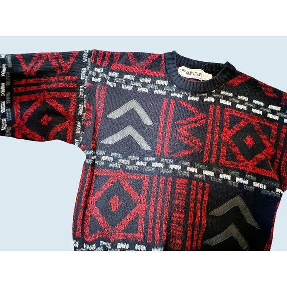 Vintage Men's Forum 80s / 90s Leather Patch Crew Neck Sweater Size Medium - Picture 3 of 6